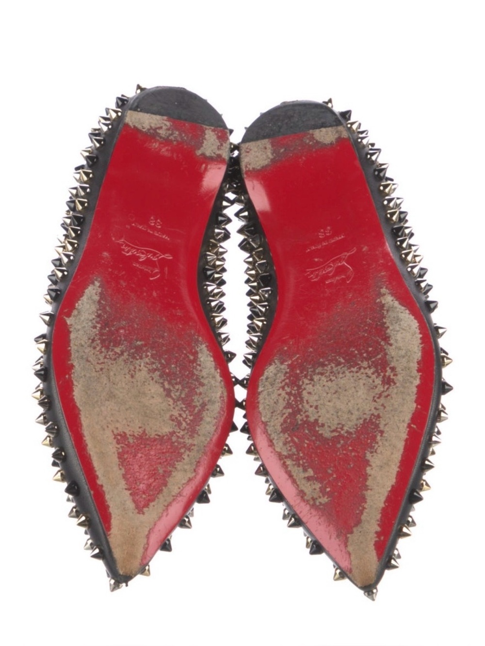 Christian Louboutin Black Leather Pointed-Toe Studded Ballet Flats W/ Dust Bag - Picture 5 of 5